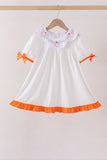 Orange Pumpkin Bow Embroidery Ruffle Dress