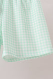Green Pumpkin Embroidery Gingham Shorts Set