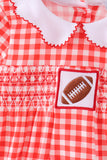 Red Football Smocked Gingham Bubble