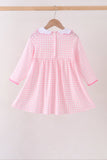 Pink Football Smocked Gingham Dress