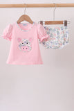 Pink Piggy Applique Bloomer Set