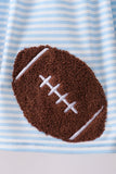 Blue Stripe Football French Knot Ruffle Shorts Set