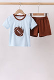 Blue Stripe Football French Knot Shorts Set