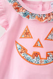 Pink Jack-O-Lantern Applique Ruffle Bubble