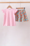 Pink Jack-O-Lantern Applique Bow Skorts Set