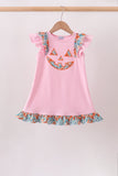 Pink Jack-O-Lantern Applique Ruffle Dress