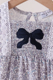 Navy Floral Bow Smocked Bubble