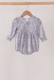 Navy Floral Bow Smocked Bubble