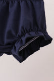 Navy Floral Bow Smocked Bloomer Set