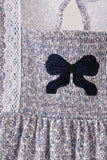 Navy Floral Bow Smocked Dress