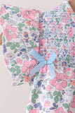 Blue Floral Smocked Ruffle Bubble