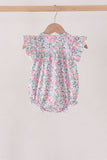Blue Floral Smocked Ruffle Bubble