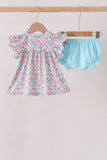 Blue Floral Smocked Ruffle Bloomer Set
