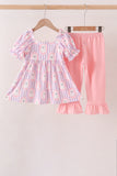 Purple Ghost Smocked Ruffle Pants Set