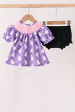 Purple Spooky cute Smocked Bloomer Set