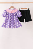 Purple Spooky cute Smocked Ruffle Shorts Set