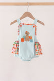 Blue Puppy Pumpkin Embroidery Ruffle Bubble