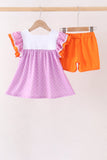 Purple Bucket Candy Embroidery Ruffle Shorts Set