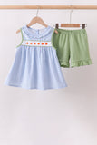 Blue Pumpkin Embroidery jacquard Ruffle Shorts Set