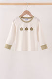 Khaki Pumpkin Embroidery Stripe Top