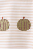 Khaki Pumpkin Embroidery Stripe Top