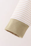 Khaki Pumpkin Embroidery Stripe Top