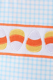 Blue Gingham Candy Corn Embroidery Shorts Set