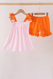 Pink Gingham Candy Corn Ruffle Shorts Set