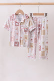 Pink Goose Bow Checkered Bamboo Pajama Set