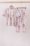 Pink Goose Bow Checkered Bamboo Pajama Set