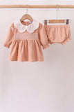 Coral Corduroy Smocked Bloomer Set
