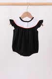 Black Pumpkin cat Embroidery Ruffle Bubble