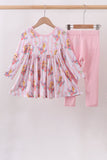 Pink princess floral stripe bamboo pants set