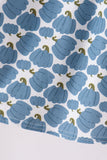Blue pumpkin bow smocked lace dress