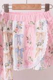 Pink Bow Floral Lace Skorts Set
