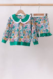 Green Floral Ruffle Shorts Set