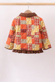 Brown Patchwork Floral Ruffle Jacket