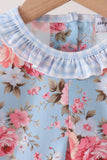 Blue rose floral ruffle bloomer set