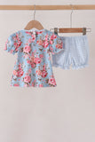 Blue rose floral ruffle bloomer set