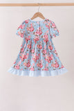 Blue rose floral ruffle dress