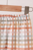 Brown deer applique plaid pants set