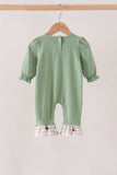 Green duck guack guack embroidery ruffle romper