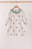 Green Duck Embroidery Gingham Dress