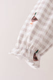 Green Duck Embroidery Gingham Dress
