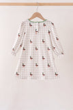 Green Duck Embroidery Gingham Dress