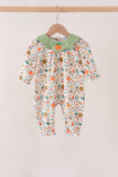 Fall pumpkin embroidery leaves romper