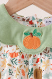 Fall pumpkin embroidery leaves romper