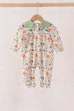 Fall pumpkin embroidery leaves romper