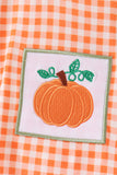 Orange pumpkin embroidery gingham bubble