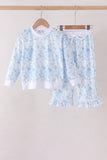 Blue floral print mom&me pants set